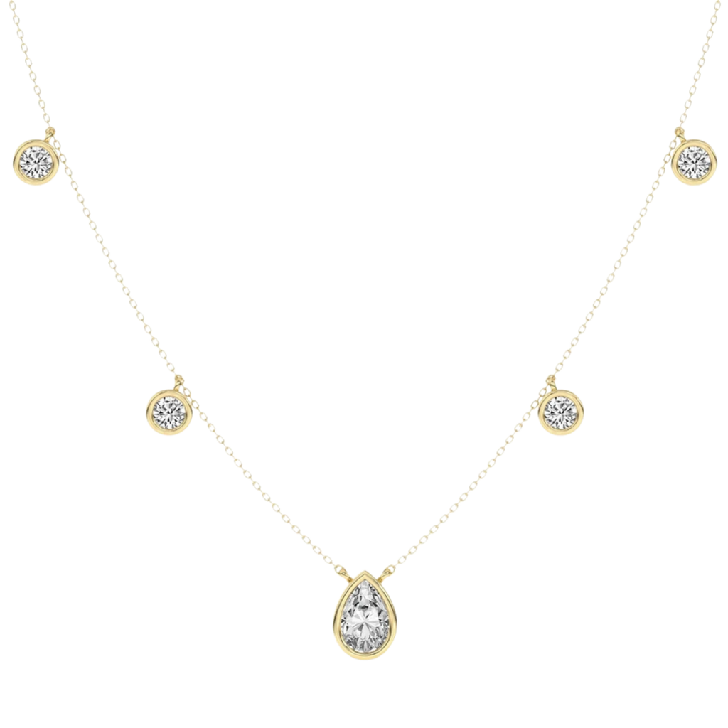 Opaline Pear & Round Lab Diamond Station Fashion Necklace