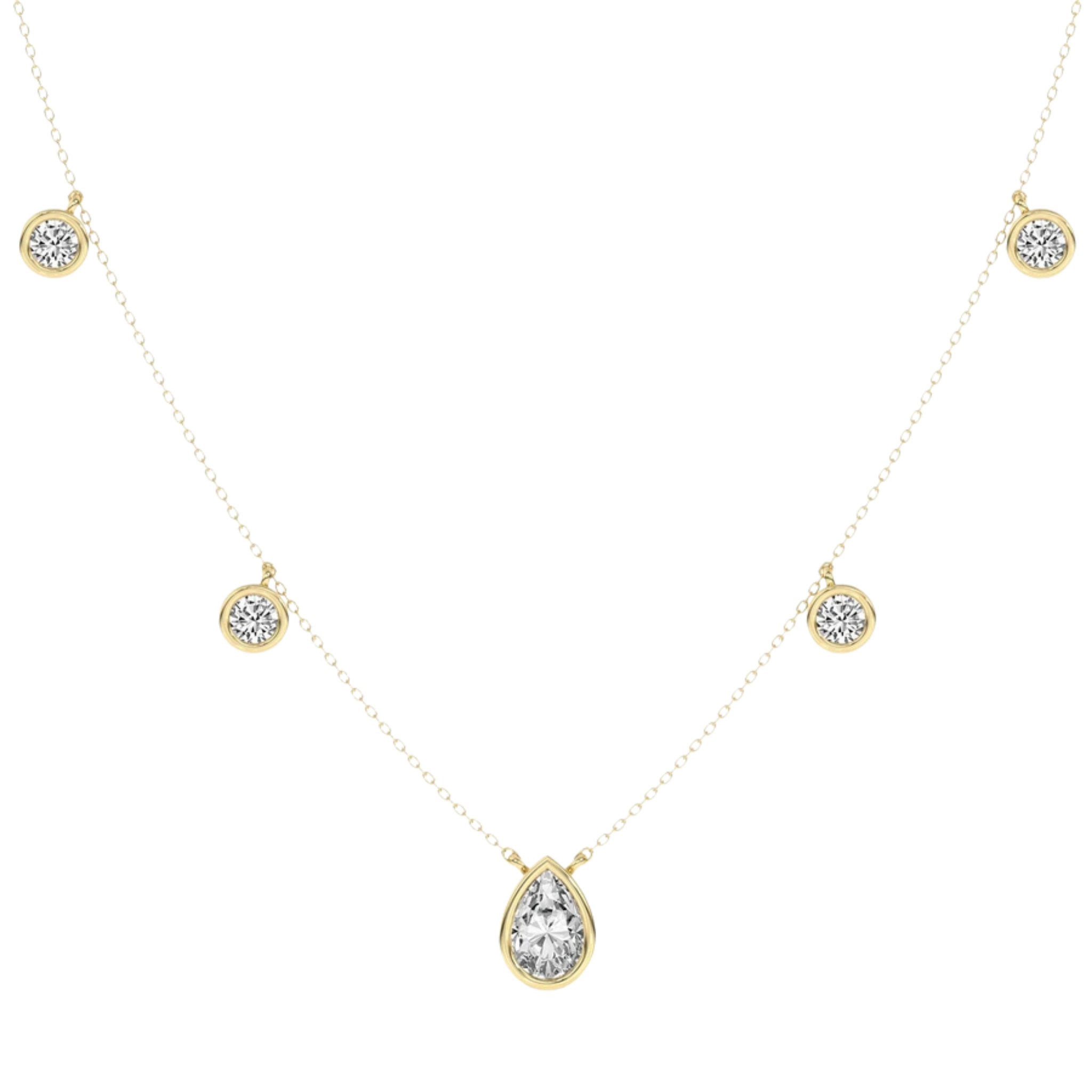 Opaline Pear & Round Lab Diamond Station Fashion Necklace