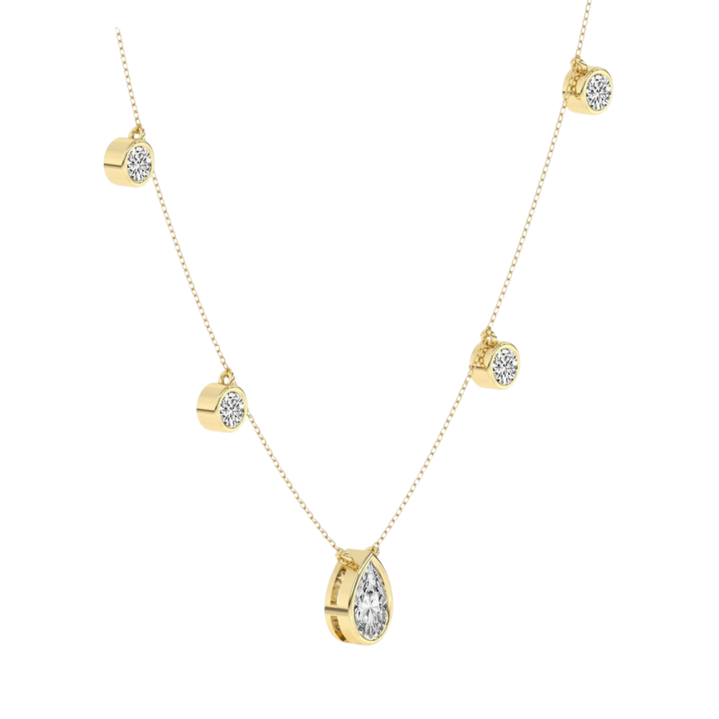 Opaline Pear & Round Lab Diamond Station Fashion Necklace