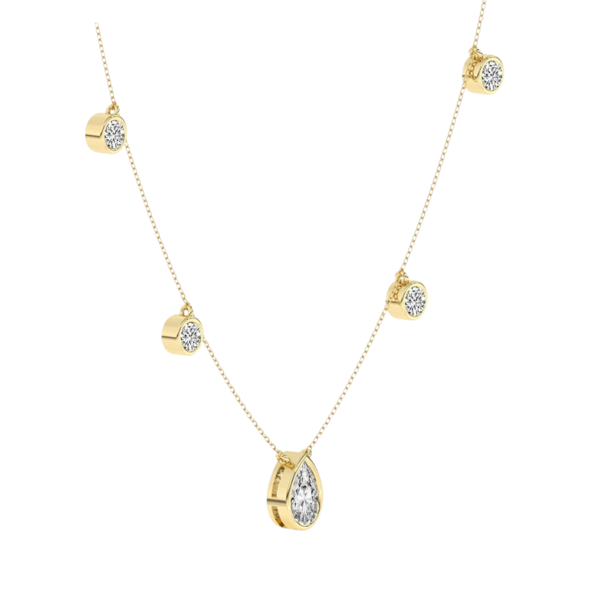 Opaline Pear & Round Lab Diamond Station Fashion Necklace