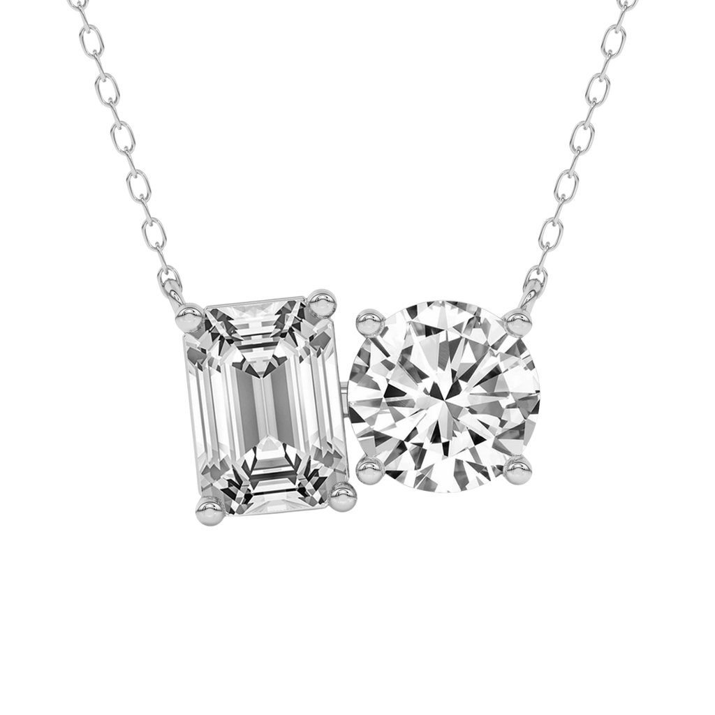 Soulshine Two Stone Emerald and Round Lab Diamond Fashion Necklace