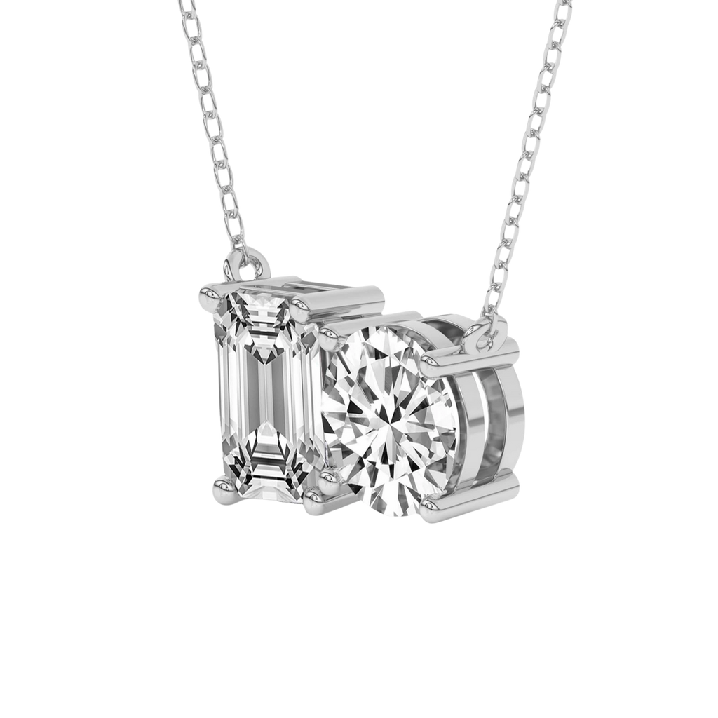 Soulshine Two Stone Emerald and Round Lab Diamond Fashion Necklace