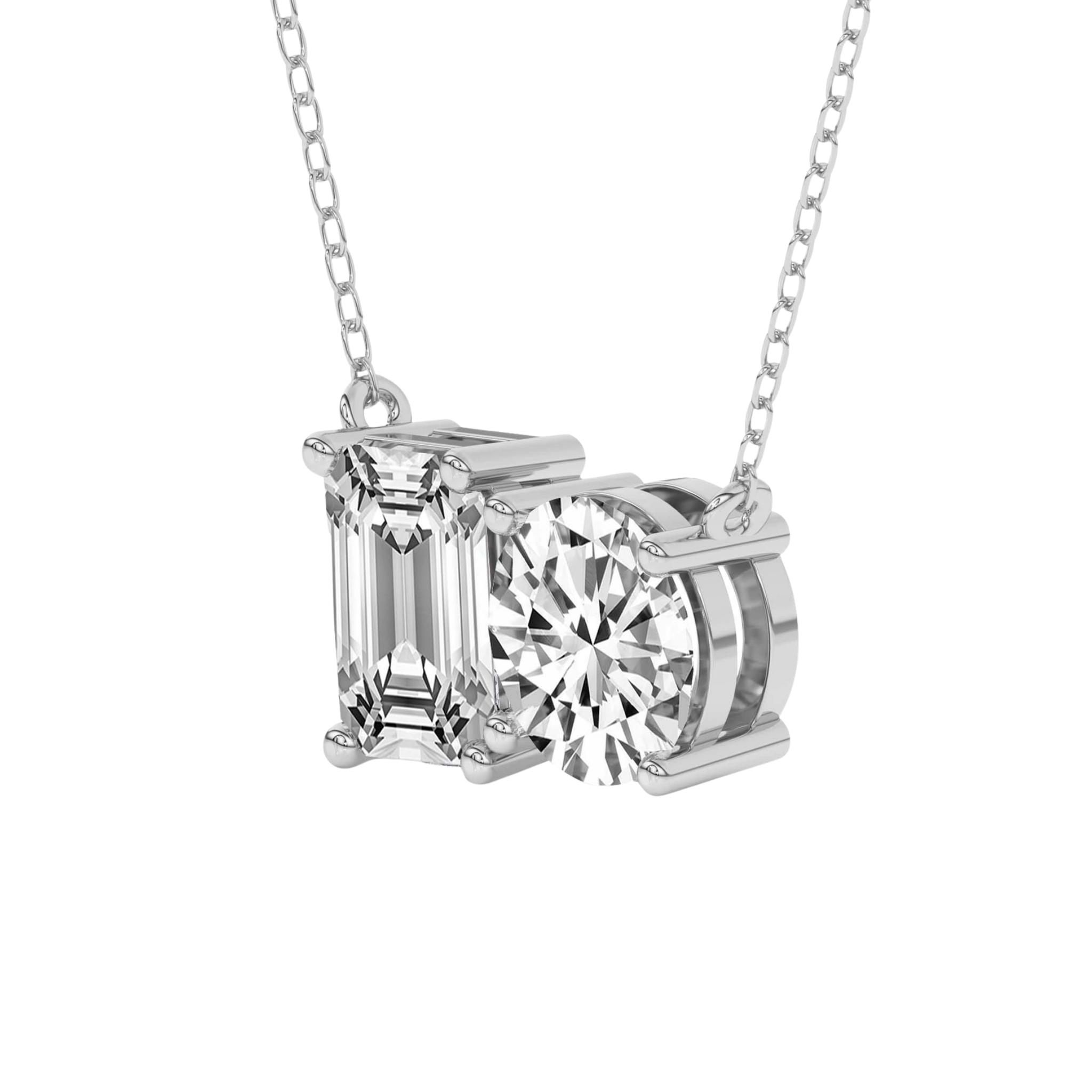 Soulshine Two Stone Emerald and Round Lab Diamond Fashion Necklace